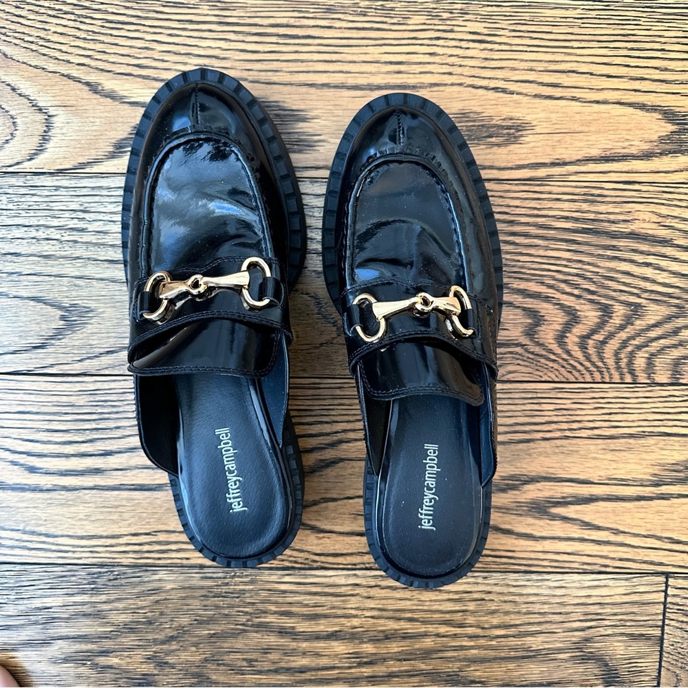Jeffrey Campbell mule loafer with brass bit buckle size 10